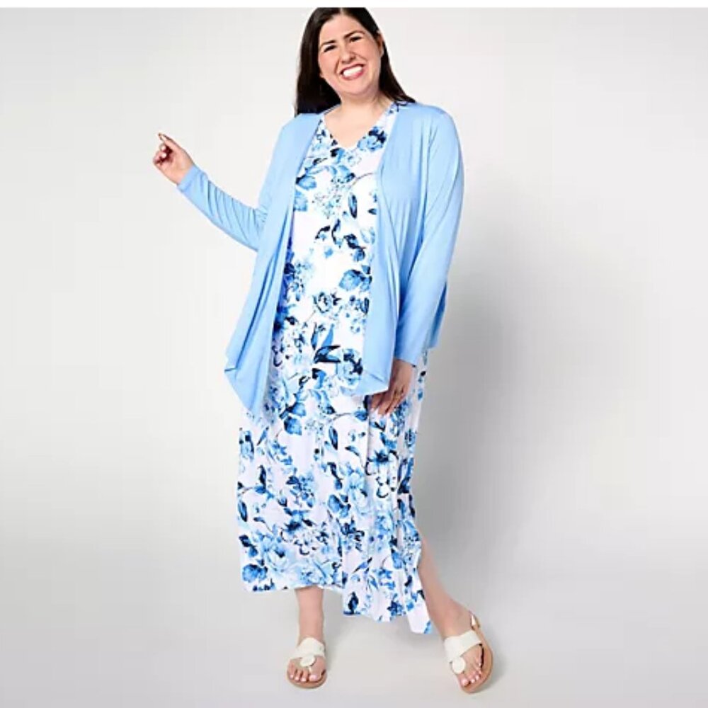 Belle by Kim Gravel Petite Better Together Dress and Shrug Set-Indigo Rose